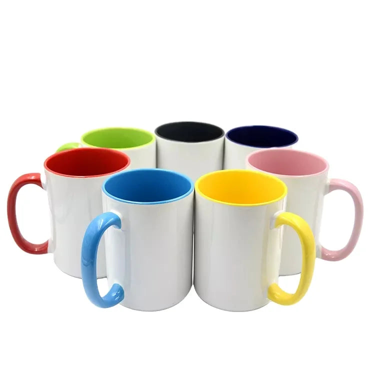 15oz Ceramic MugCustomized Wholesale Color Sublimation Mugs TOP GRADE Inner Handle Color Coffee Mug for Sublimation