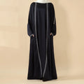 Dubai Muslim Women Modest Plus Size Spring Navy Abaya with White Geometric Stitch Embroidery | 2-Piece Set Dress