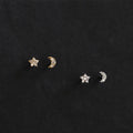 14K Gold Plating Pure 925 Sterling Silver Simple Cute Asymmetrical Crystal Moon Star Stud Earrings for Women Girls Jewelry