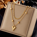 Fashion Stainless Steel Metal Heart Cube Double Layer Necklace Gold Plated KN2305254 Versatile Personalized Link for Weddings