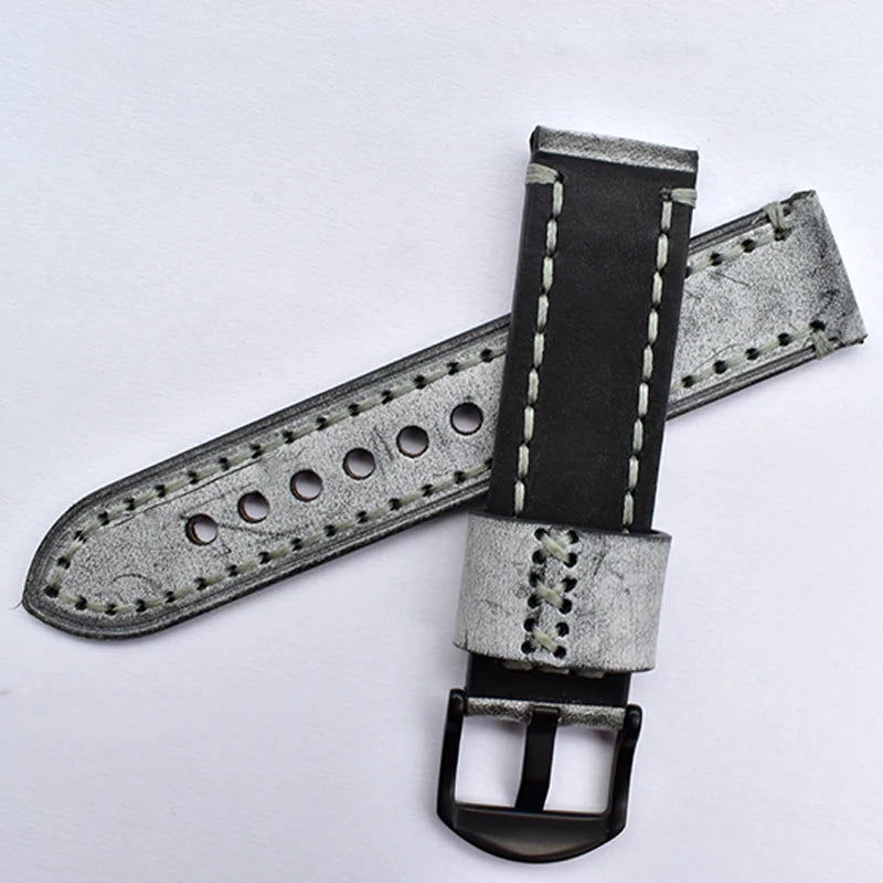 Handmade Wax Thread Luxury Dense Smooth Durable Waterproof Beautiful Bridle Hide Vintage Leather Watch Strap 20mm 22mm 24mm 26mm