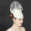 Women Ladies Sinamay Fascinator Small White Church Hats Kentucky Derby Hat Mesh Floral Wedding Cocktail Royal Party Pillbox Hat