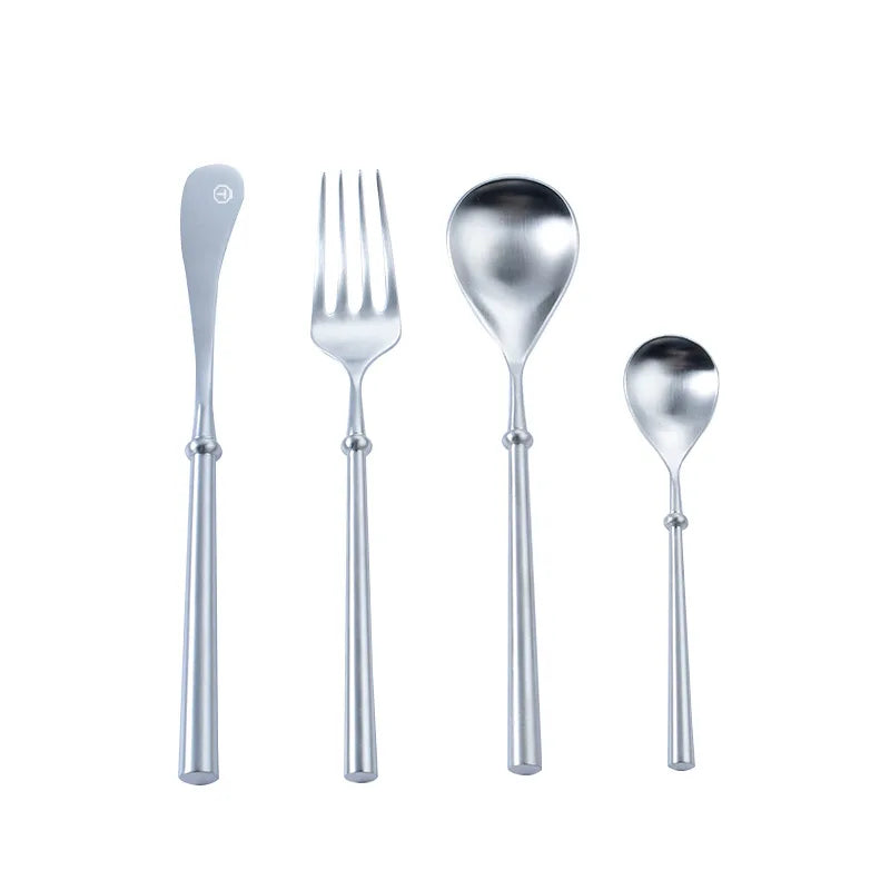 Europe Thicken Round Handle Household 304 Stainless Steel Knife Fork Spoon Cutlery Set Juego De Cubiertos Metal Kitchen Utensil