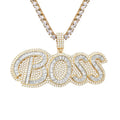 New Arrival Trendy Hiphop Brass Men's Iced Out Baguette Cz Letter Boss Zircon White Gold Pendant Necklace