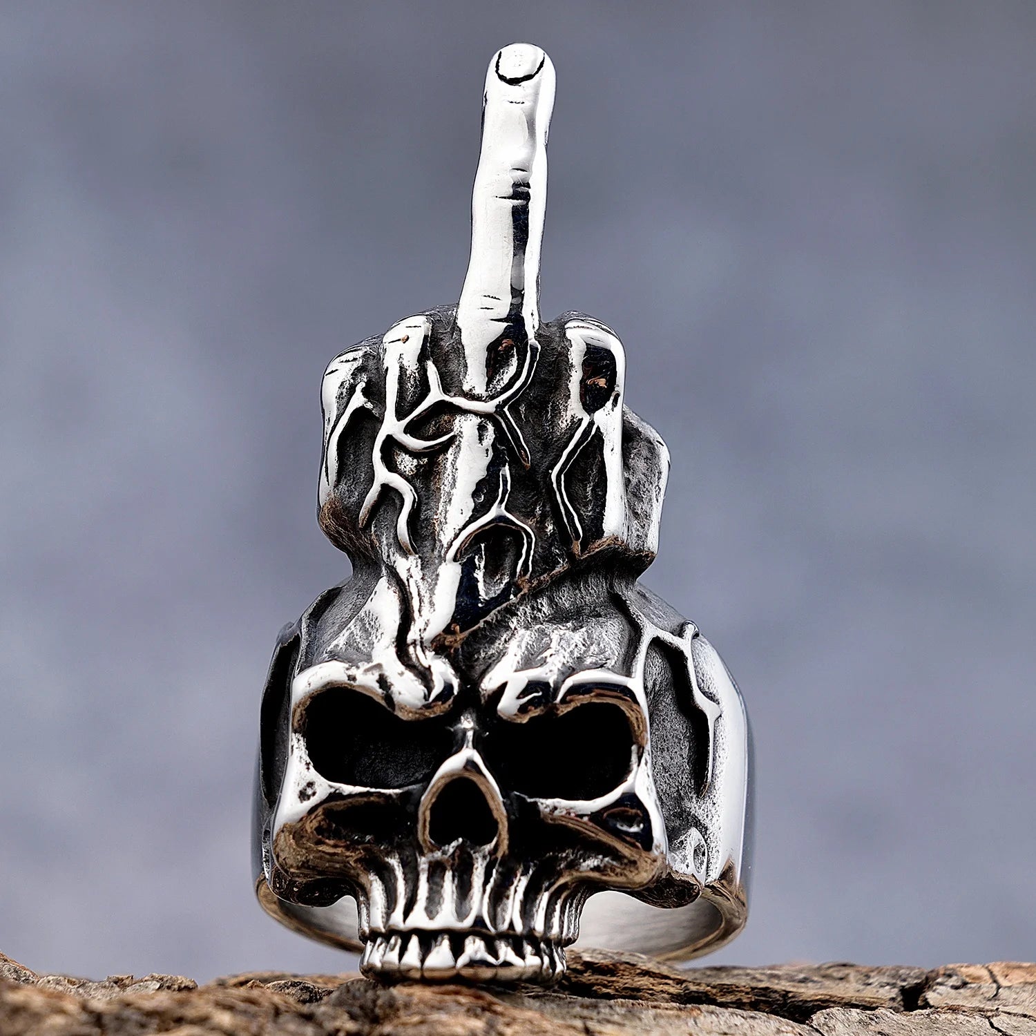 Rock Roll Biker Jewelry Stainless Steel Stempunk Index Skeleton Hand Middle Finger Skull Rings Size 7-13