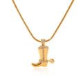 Cool Personalized Trendy 18k Gold Plated Cowboy Boots Rhinestone Snake Chain Stainless Steel Pendant Necklace