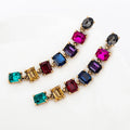 Fashion Claw Setting Crystal Square Stud Earrings Long Colorful Acrylic Geometric Earrings for Women Dangling