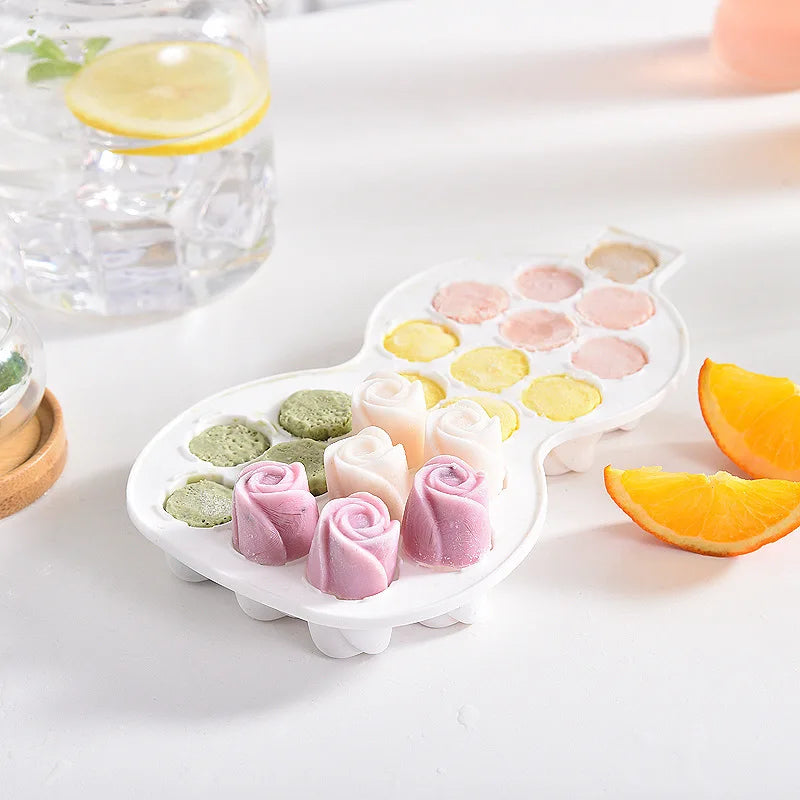 Wholesale Premium Eco-Friendly Flexible Ice Cream DIY Tool Chocolate Rose Ice Cube Gourd Shape Silicone Ice Tray with Lid