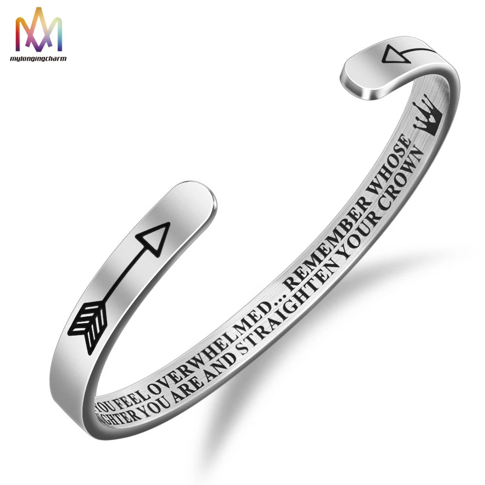 Remeber Whose Daughter/ Granddaughter You Are and Straighten Your Crown Inspirational Bangle Bracelets for Women