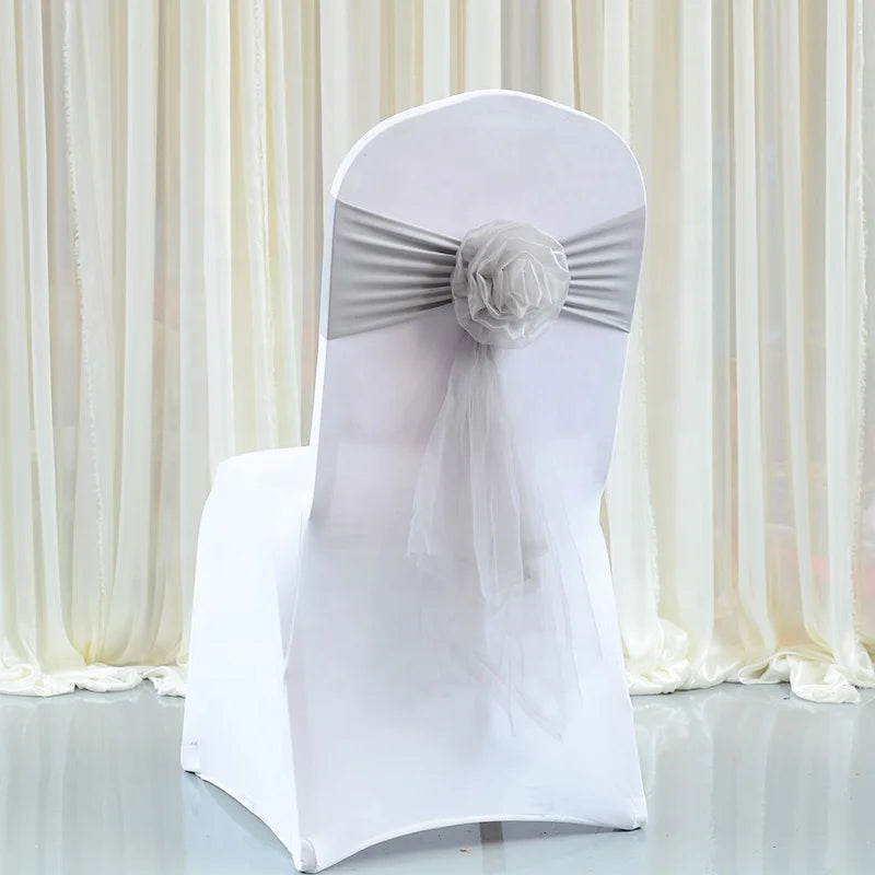 Custom Color Flower Chair Sashes with Spandex Bands for Events Chair Bow Sashes Wedding Banquet Birthday Party Hotel Decoration