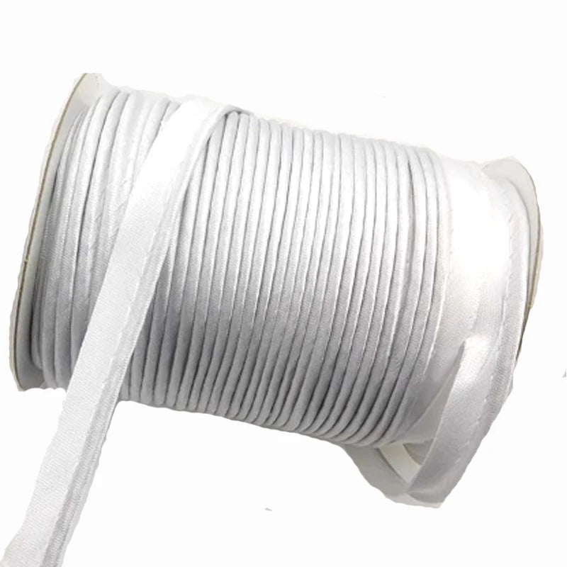 White Satin Silky Flanged Polyester Cord Woven Piping Tape for Sewing Garments and Pillows for Bag Edge Decoration