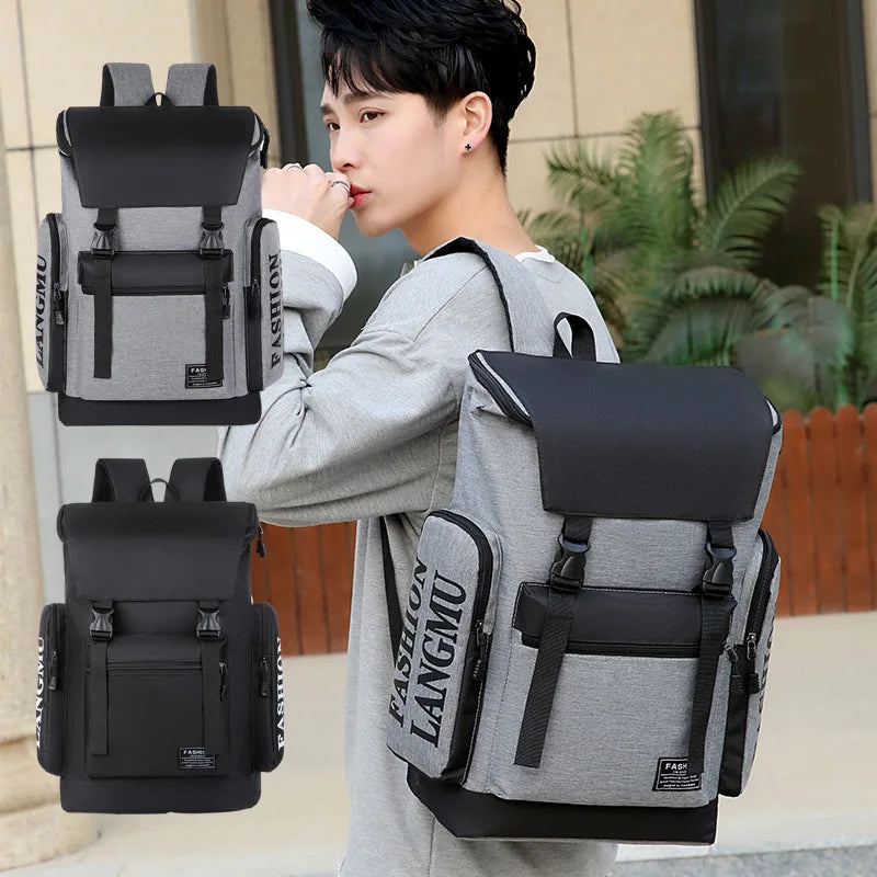 Korean Style Flap Top Buckle Black Letters Waterproof Large Capacity Department Multi-compartment Student School Backpack