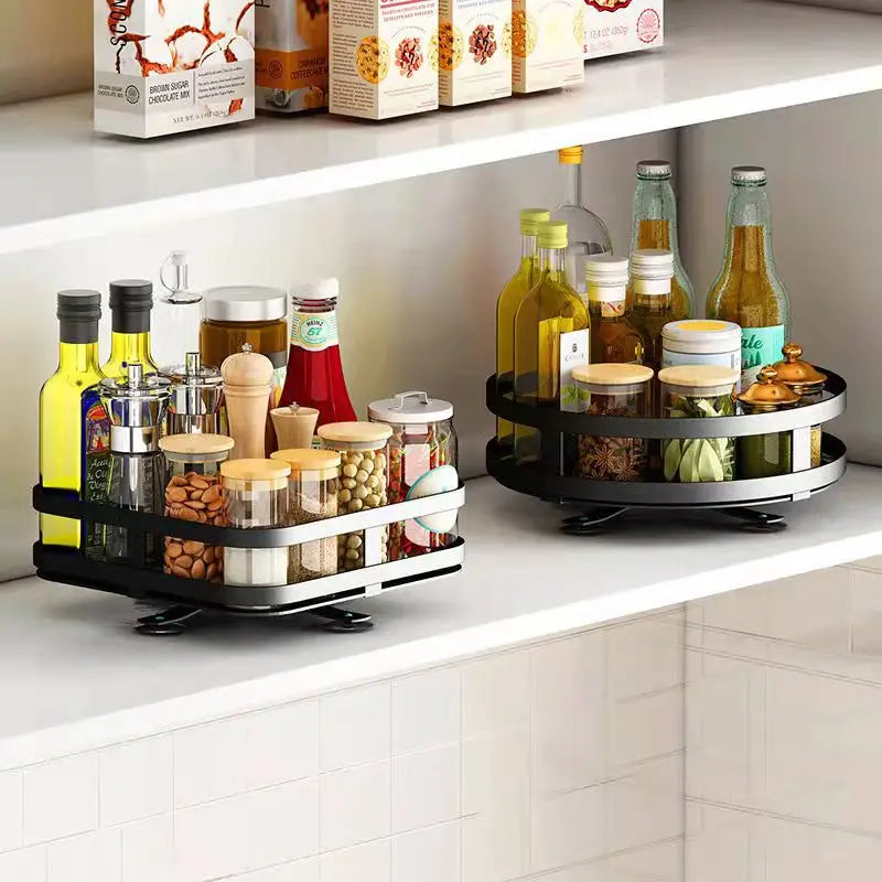 360 Rotating Spice Rack Kitchen Seasoning Standing Storage Shelf Organizer Carbon Steel Spice Can Storage