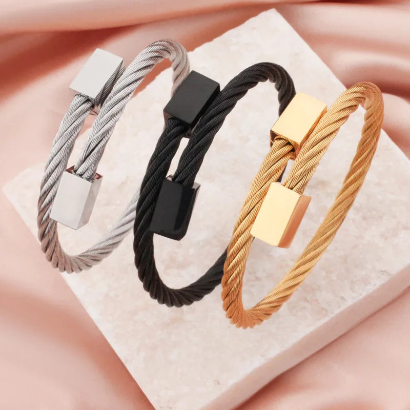 Nabest Stainless Steel Geometric Cable Wire Twists Bangles Jewelry PVD Plated Waterproof Women Men Bracelet and Bangle