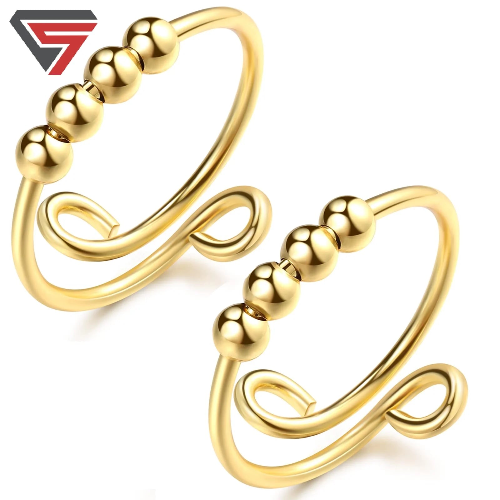 Anxiety Ring for Women Fidget Anxiety Anti Ring With Beads Spinner Adjustable Rotate Tik Tok Freely Rings