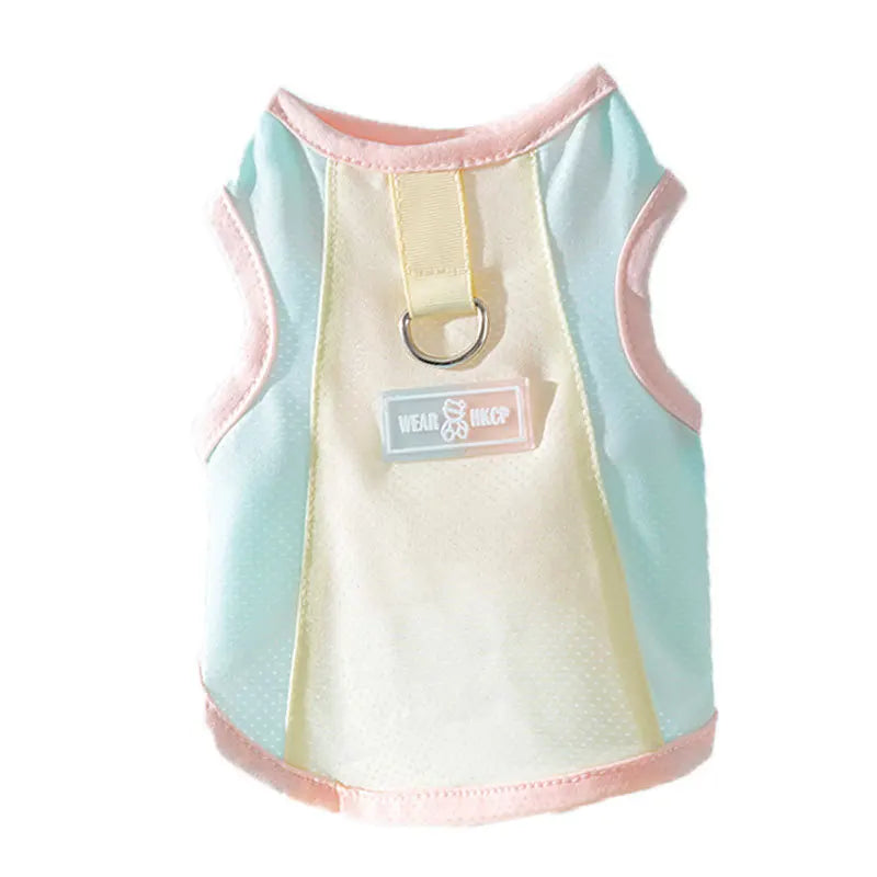 Fashionable Two-Tone Summer Outdoor Pet Clothing with Ice Silk Butterfly Mesh Extra Small Traction Rope Hook Fabric Material