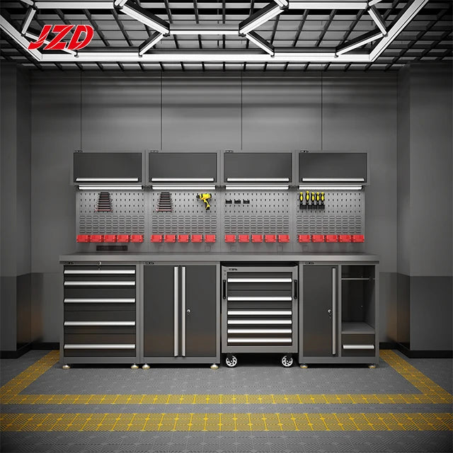 JZD Tool Storage Cabinets Heavy Duty Workbench Garage Storage Cabinet System Tool Trolley with Tools Set Box Tool Cart Trolley