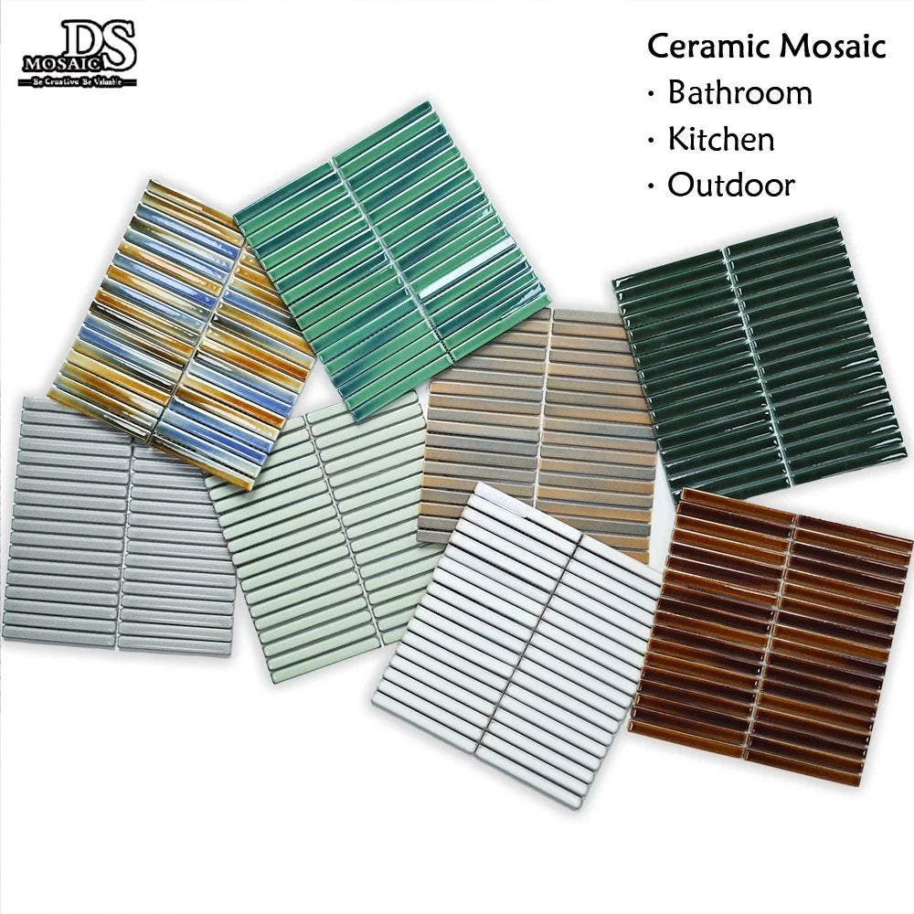 Premium Dark Green Finger KitKat Mosaic Tiles Modern Graphic Design Bathroom Shower Wall Backsplash Strip-Shaped Porcelain