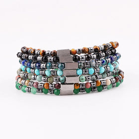 New Cute Design Natural Stone Bracelet Men Hematite Spacers Elastic Beaded Men Bracelet With Custom Logo JBS12613