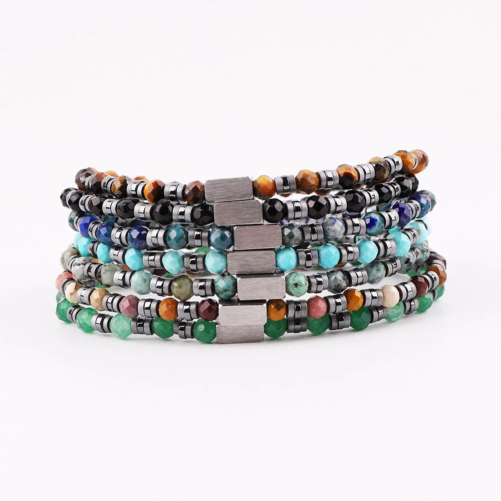 New Cute Design Natural Stone Bracelet Men Hematite Spacers Elastic Beaded Men Bracelet With Custom Logo JBS12613