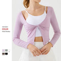 New Fashion V-neck Long Sleeve Crop Knot T-shirts Women's Soft Quickly Dry Tank Top Tennis Outdoor Workout Yoga Tops