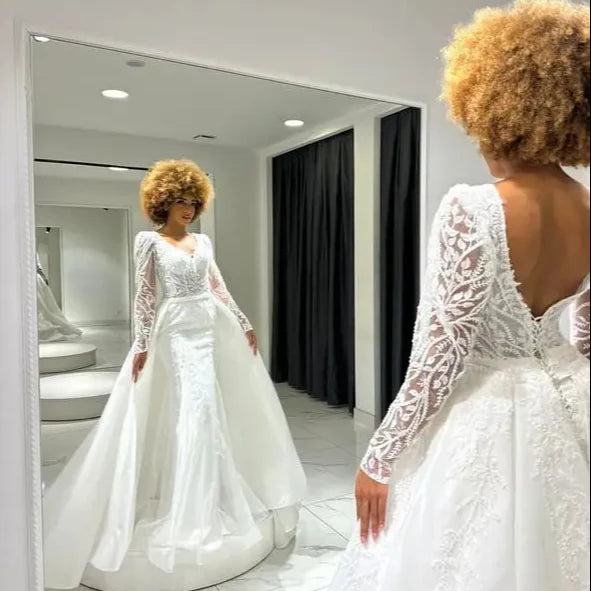 S8788F Floor-Length Fishtail Style With Lace Decoration Wrap Waistline and Chapel Train African Bride Wedding Dress