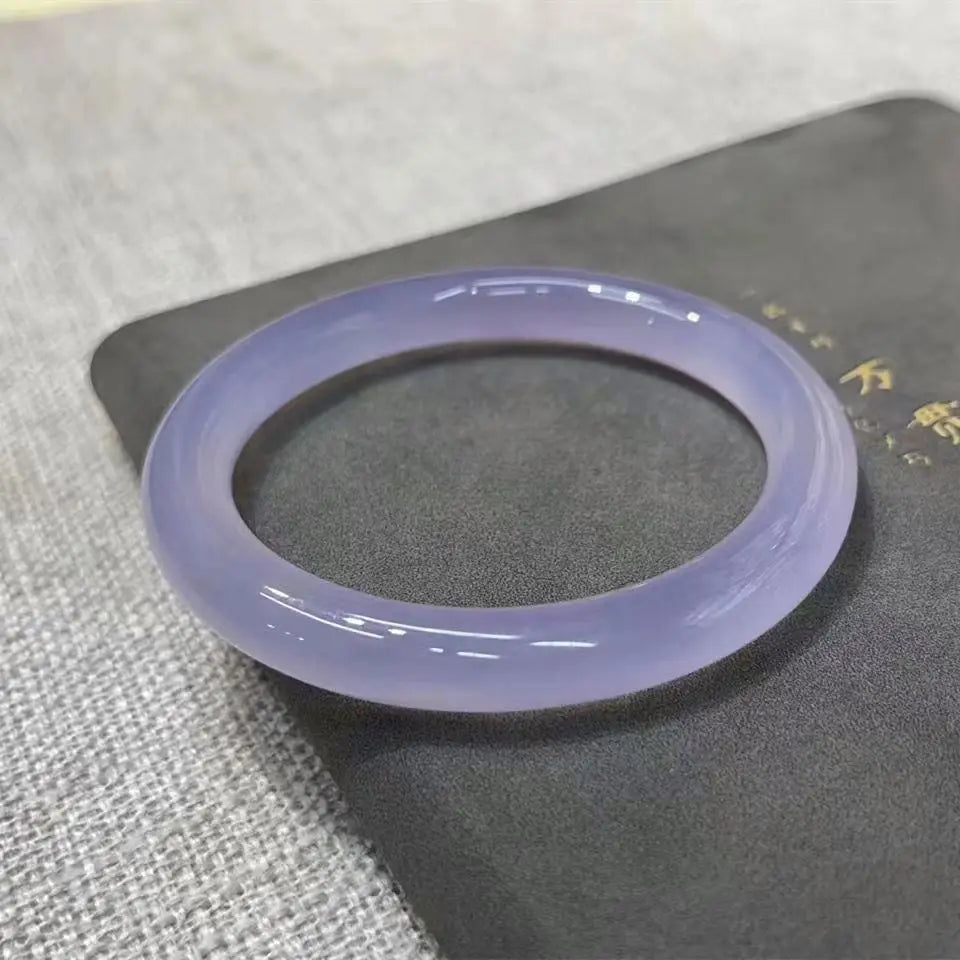 Brazil Ice-Like Violet Fat Round Bar Jade Iced Lavender Purple Agate Chalcedony Bracelet