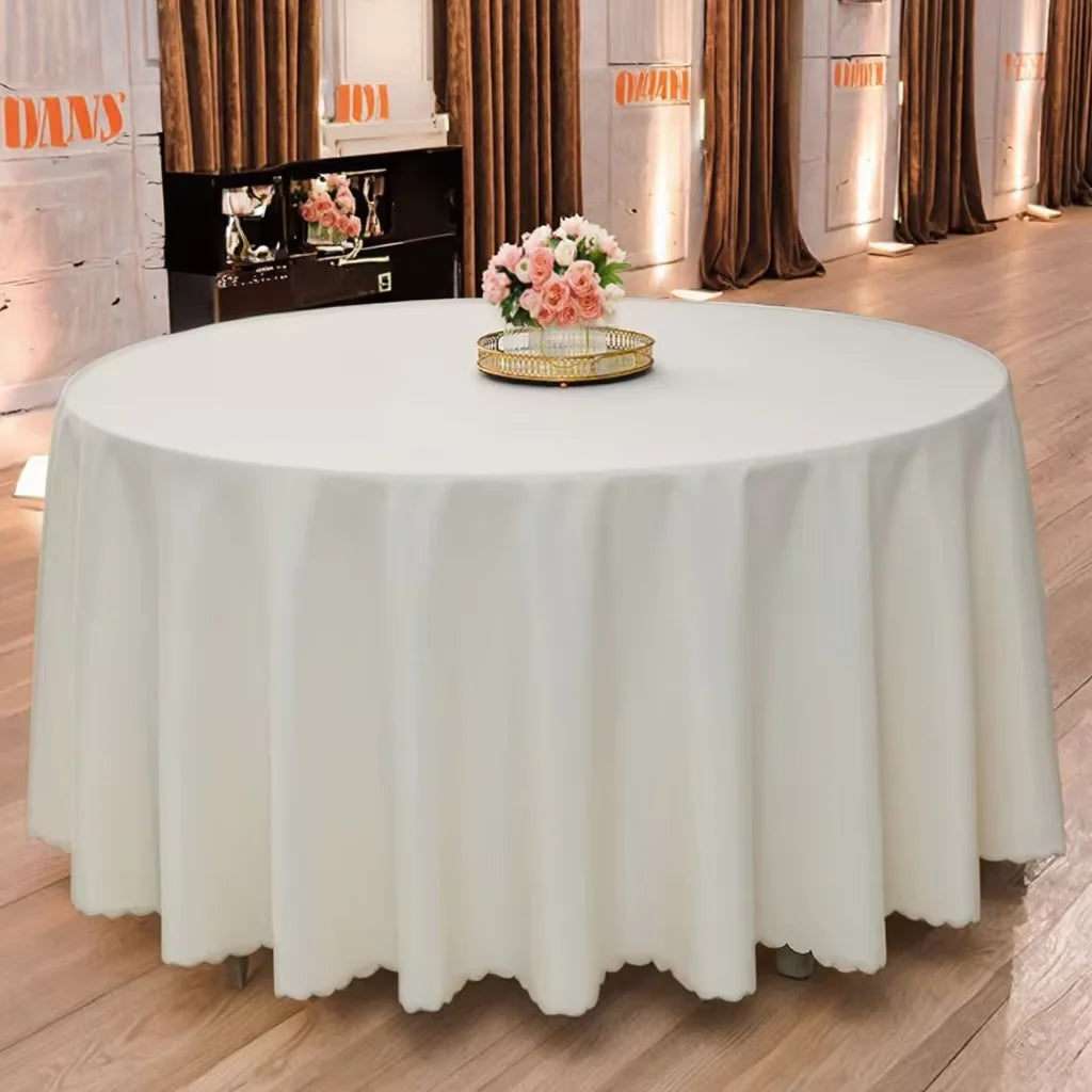 AQTQ Wholesale 120 Inch Polyester Round Custom White Outdoors Party Banquet Wedding Tablecloth Table Cloths for Events