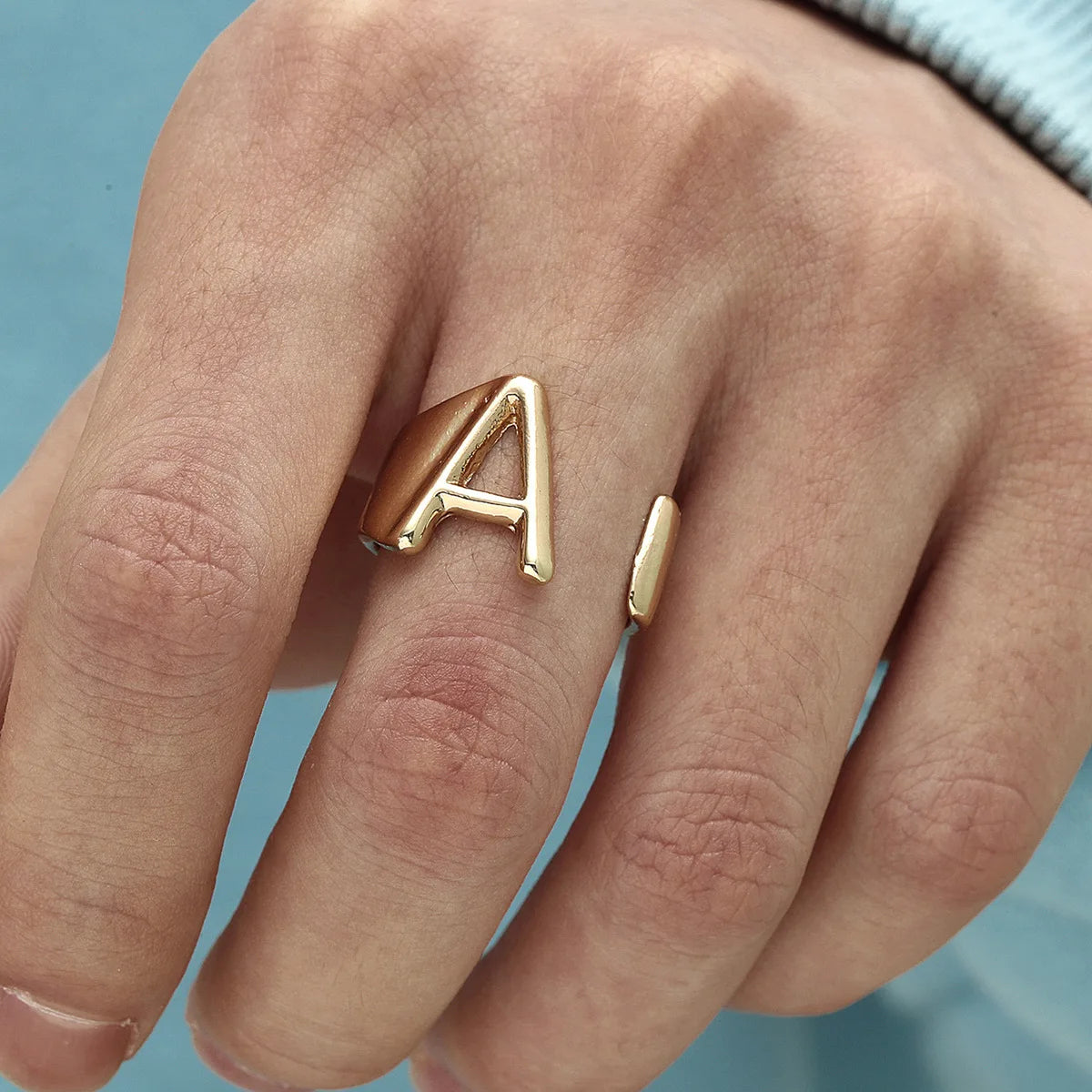 SC Fashion Golden Alphabet Name Adjustable Finger Rings Metallic Hollow Open Ring Minimalist Initial A-Z Letter Rings for Women