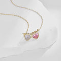 S925 Sterling Silver Gold Plated Pink&White Zircon Double Heart Chokers Necklace