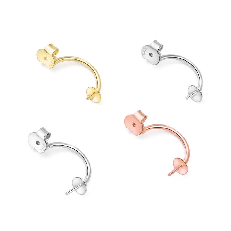 U Shape Pearl Earrings Findings Women 925 Sterling Silver Jewelry Component