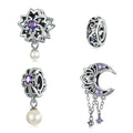 Retro European 925 Sterling Silver Glossy Pearl Beads Luster Tassel Beads Zircon Charms for Bracelets Jewelry Making