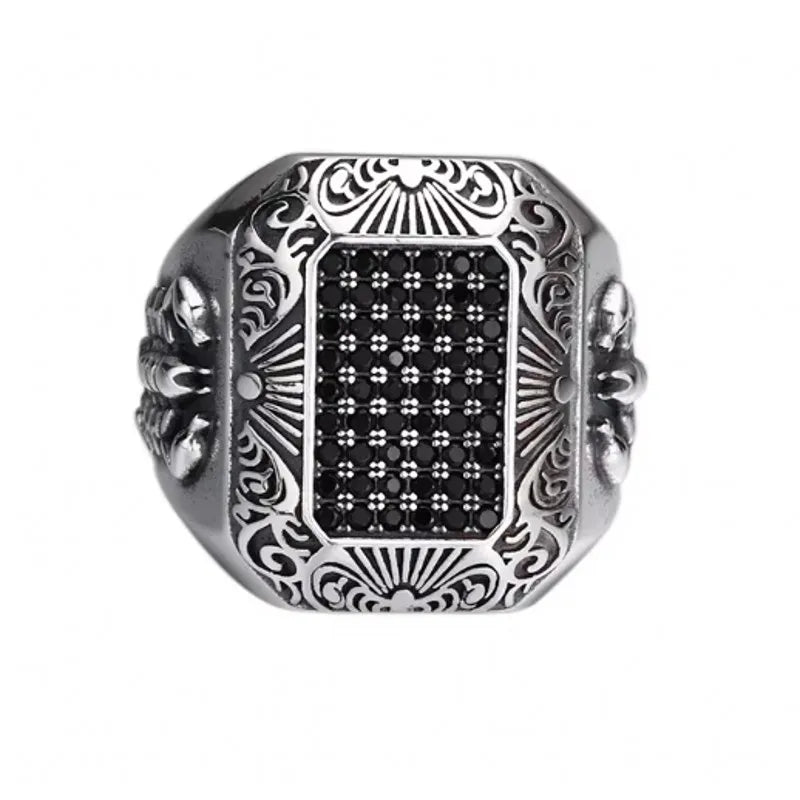 BOCAI Wholesale S925 Silver Jewelry Inlaid With Black Zircon Scorpion Rings for Men Thai Silver Retro Trendy Personalized Gifts