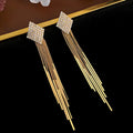 EM1406 18K Gold Plated Rhinestone Pave Long Tassel Statement Earrings Bohemian Crystal Drop Earrings for Party & Evening Wear