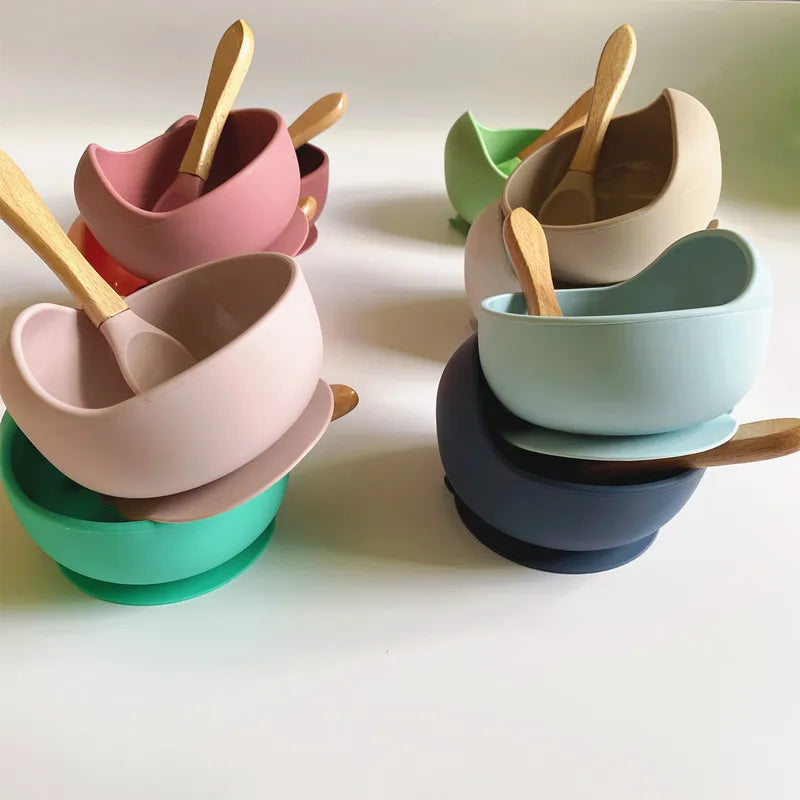 BFA Free Silicon Baby Bowl Baby Silicone Bowl Spoon Set With Spoon