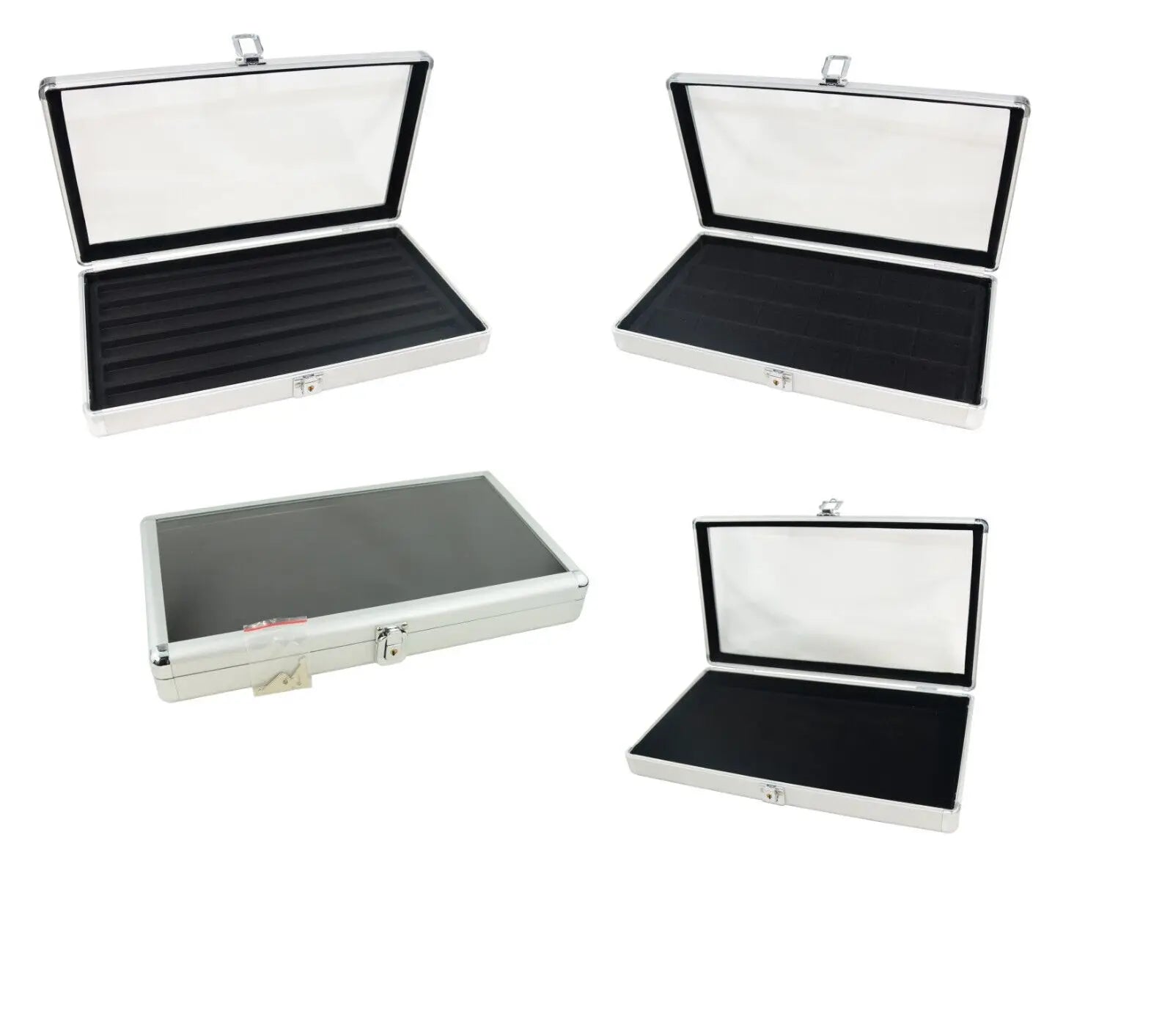 Aluminium Metal Glass Lid Display Case With Choice of Black Compartment Insert