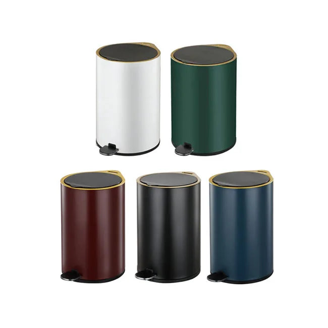 OEM ODM Custom Color Green 8L 12L Stainless Steel Pedal Waste Bin Round Trash Bin