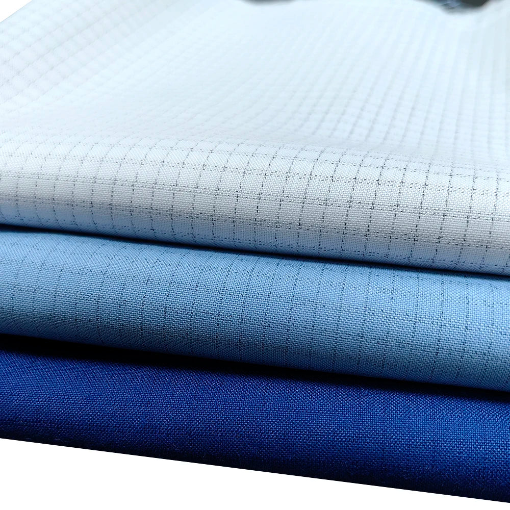 ALLESD 4mm Double Plaid Polyester Cotton ESD Anti Static TC Plain Fabric ESD Knitted Fabric for Clothing