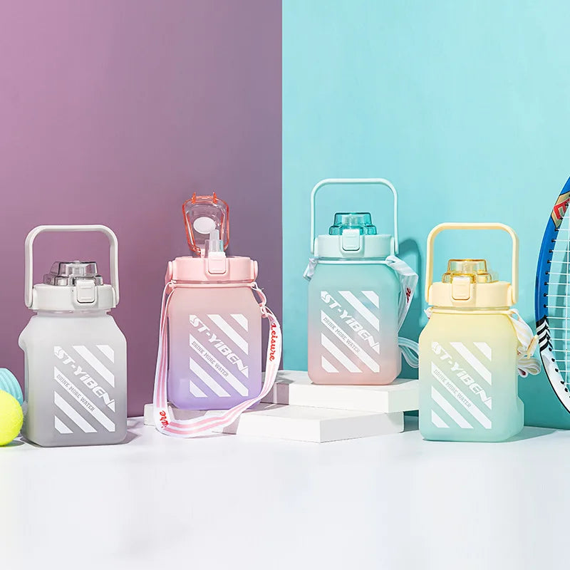 1500Ml Portable Plastic Drinkware Cute Square Kettle Handle Tumbler with Bounce Cover for Water or Beverages