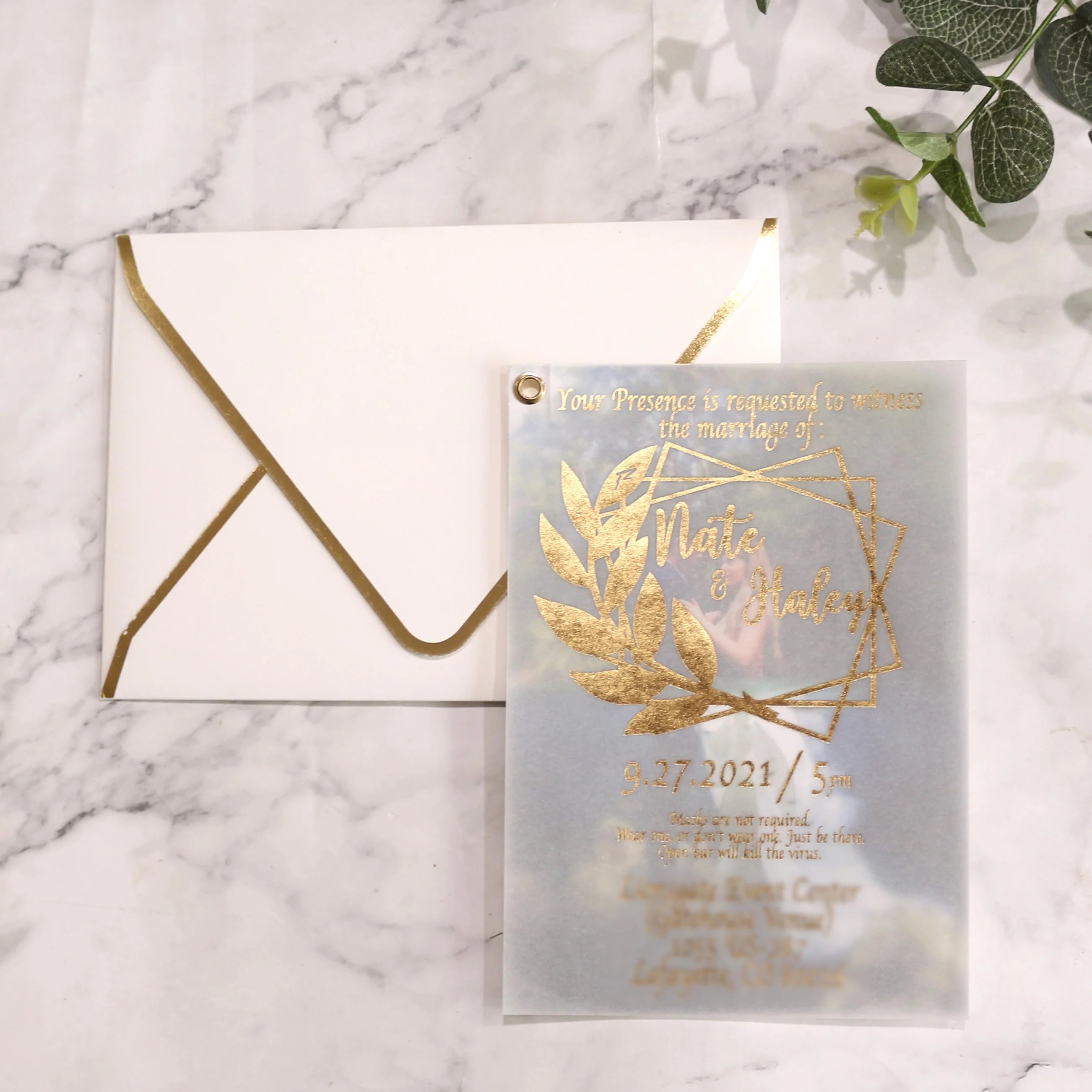 Elegant and Classic Foil Save the Date Card Custom Printed Photo Wedding Vellum Invitation With Envelope