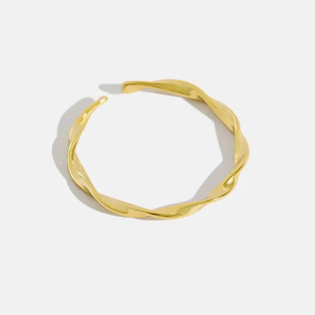 925 Sterling Silver Simple Gold Color Twist Line Wave Free Size Finger Ring for Women Fine Jewelry Accessories
