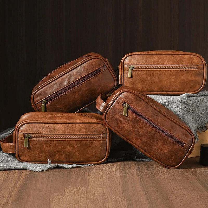Custom logo Leather Mens Cosmetic Bag Toilet Bag Waterproof Dopp Kit Toiletry Bag for Toiletry Organizer