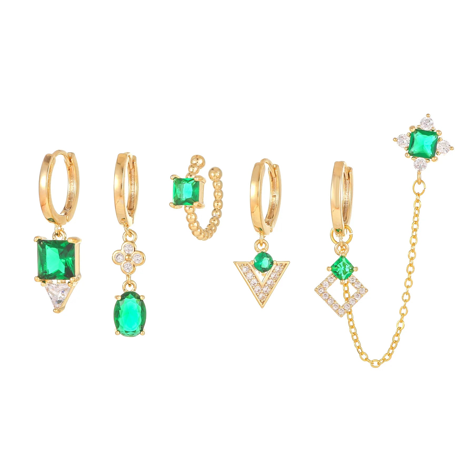 European and American Fashion Geometric Earrings Hot Selling Emerald Zircon Earrings Set Simple Square Buckle Earrings for Women