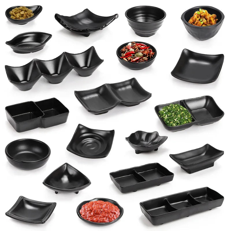 Wholesale Japanese Black Matte Plastic Seasoning Sauce Dish Melamine Soy Sauce Dish