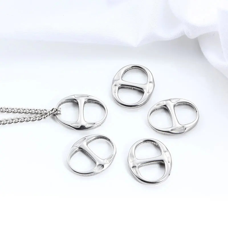 Polished Stainless Steel Oval Character Pendant ornaments DIY Necklace bracelet connected fashion Taige Jewelry matching piece