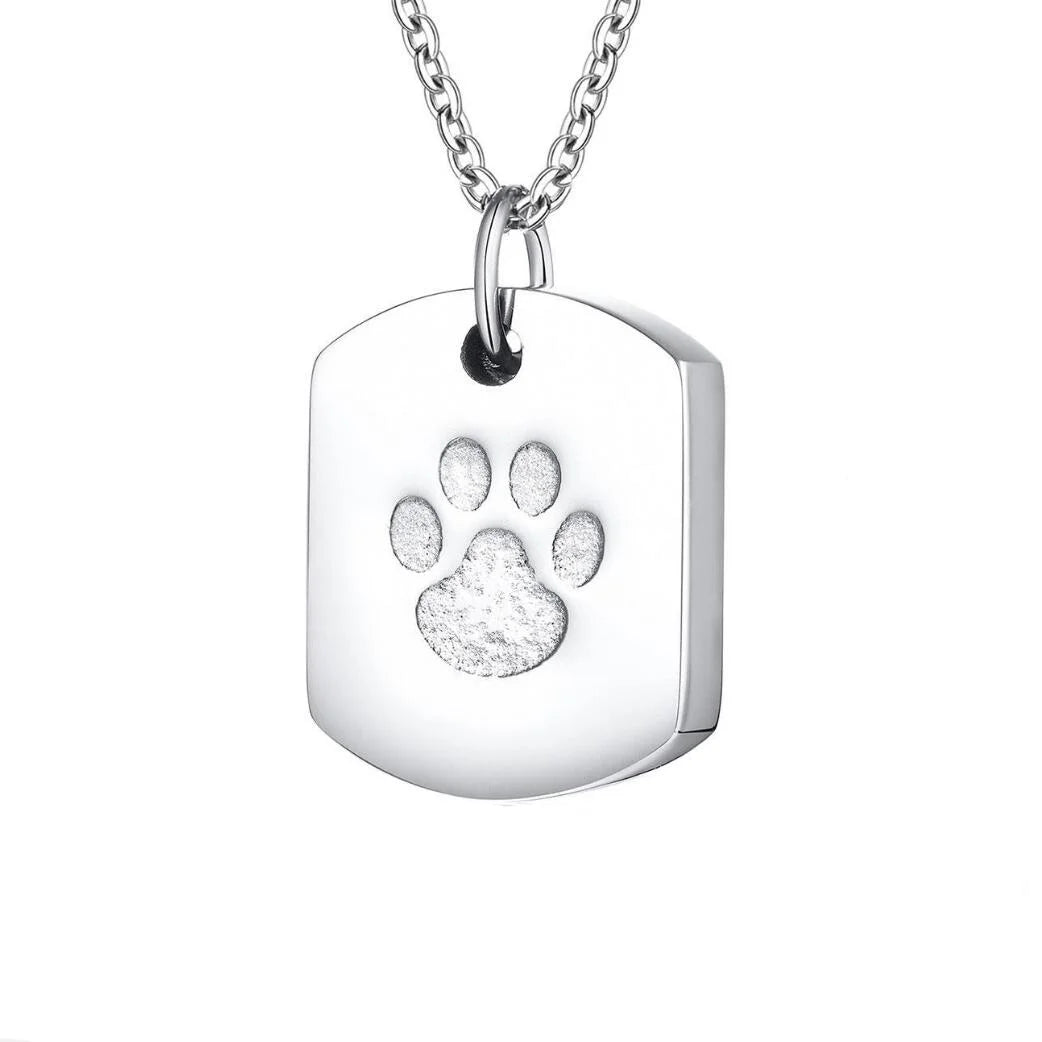 Vintage Children's Stainless Steel Dog & Cat Paw Print Cremation Ash Urn Pendant Necklace