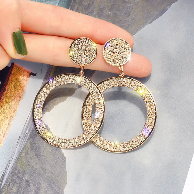 Alloy Stud Earrings Geometric Statement Rhinestone Gold Hoop Earrings Braid Hoop Drop Dangle Earrings for Women Girls