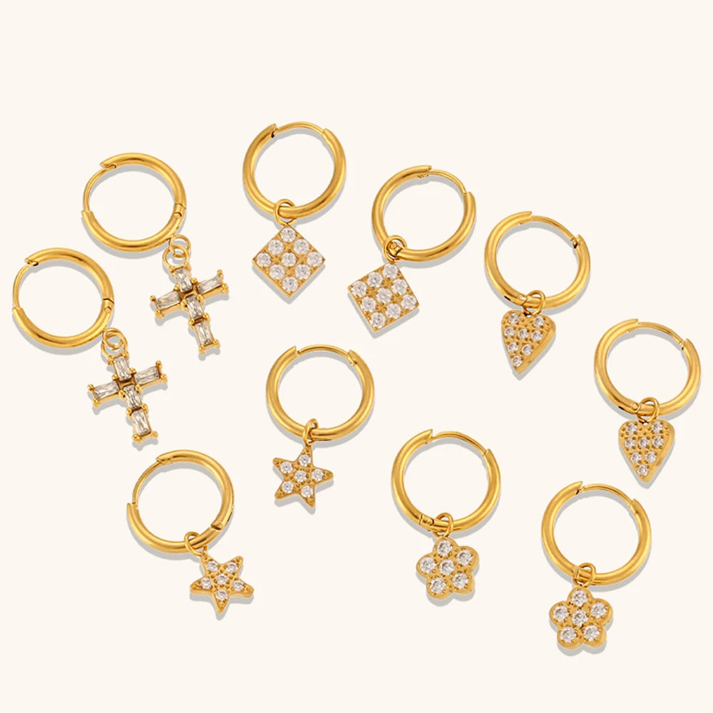 Dingran Elegant Original Gold Plated Earrirgs Cross Heart Water Drop Flower Hoop Earrings for Women