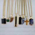Luxury Jewelry Fashion Hot Sale Stainless Steel 18K Gold Plated Natural Stone Geometric Gem Pendant Necklace for Men