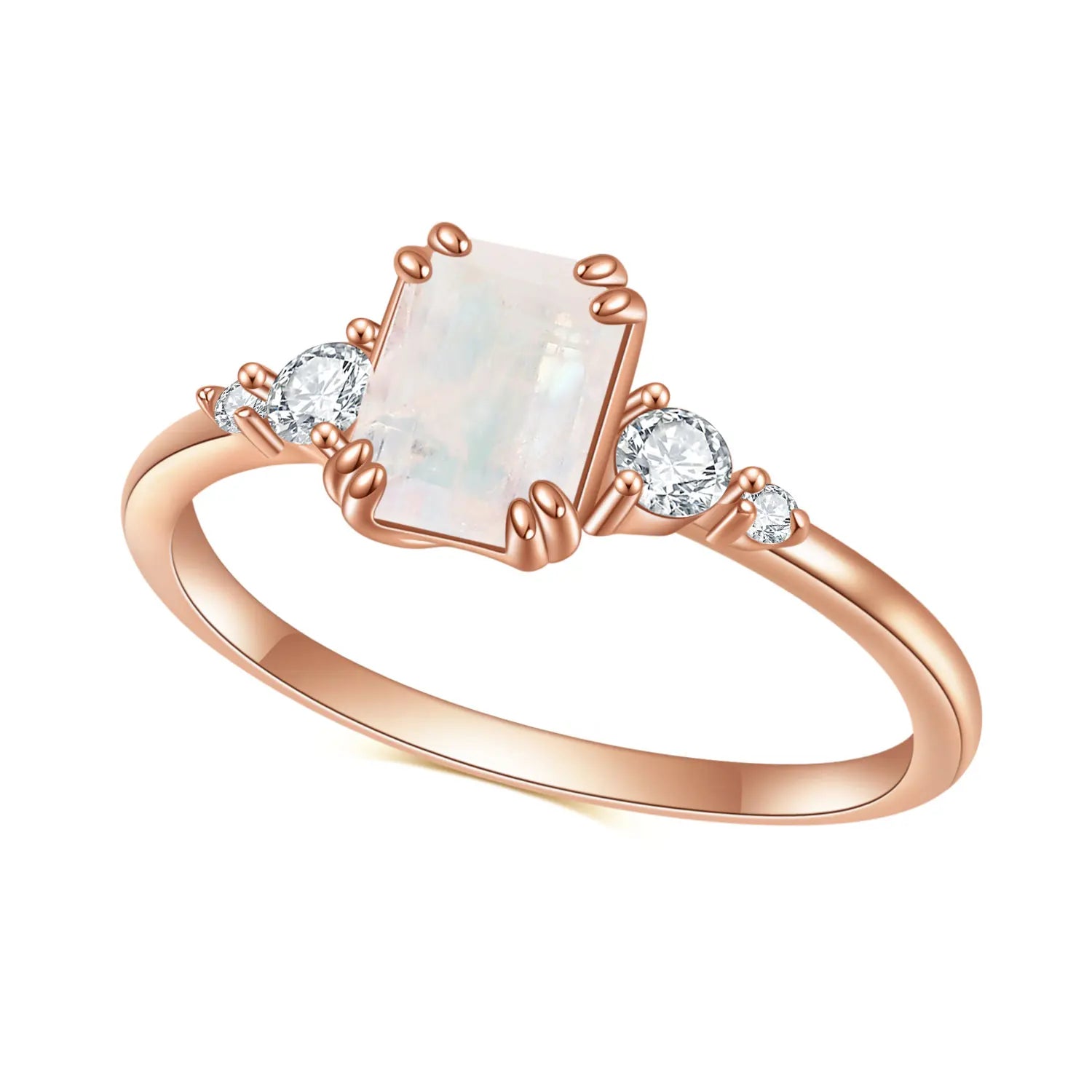 OL1023R Abiding Women Jewelry Wholesale Emerald Cut Milky Rainbow Moonstone Rose Gold Plated Couple Rings With Stone
